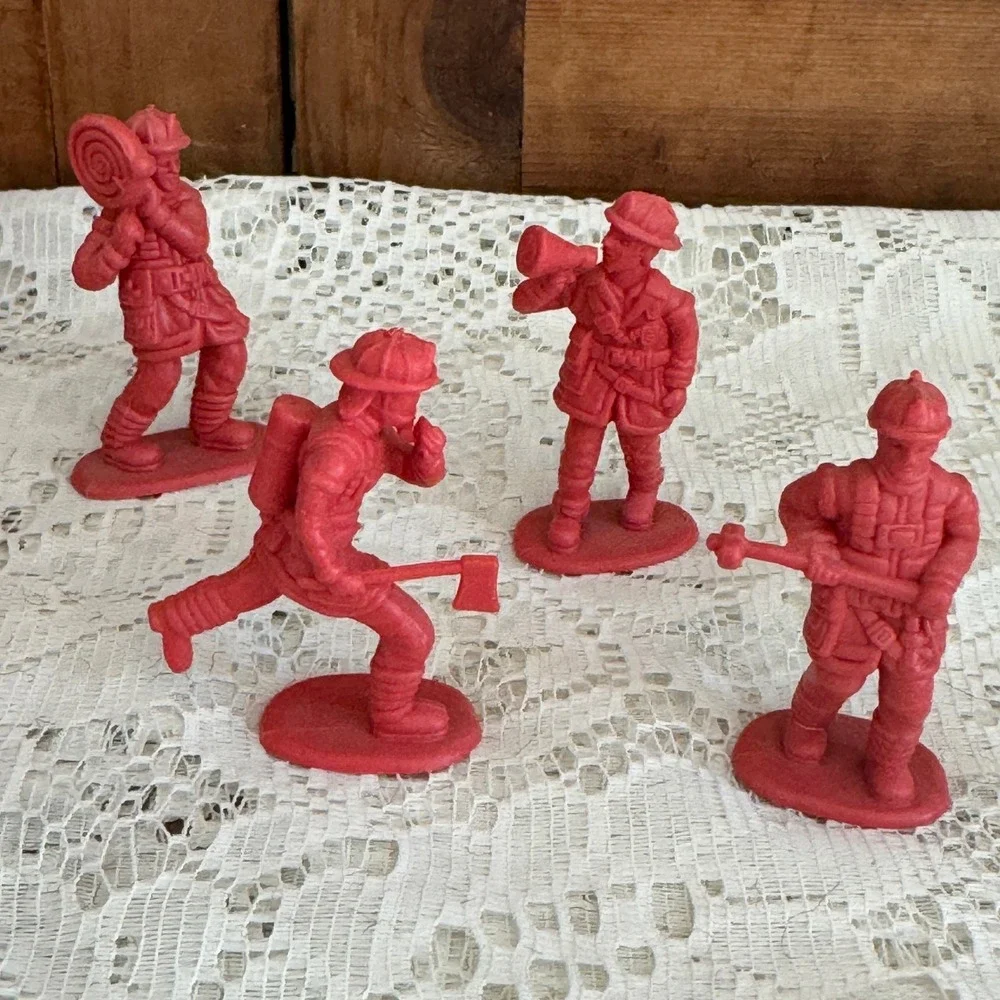 Bulk Lot Red Plastic Firefighter Toy Figures First Responder Action Poses